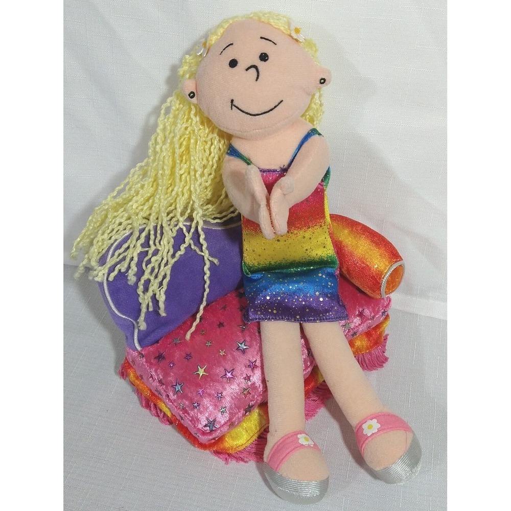 Battat Plush 12" Girl Doll Curly Yarn Hair with a Rainbow Fringed Loveseat